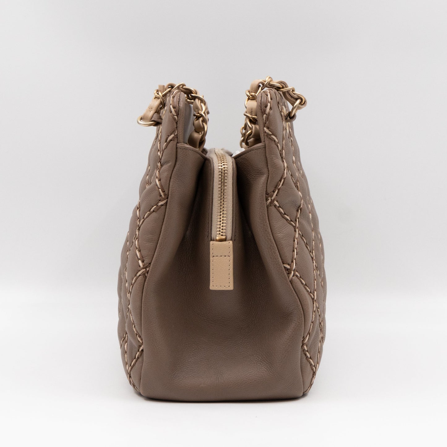 Paris-Dallas Medium Chic Stitch Tote Brown Calfskin Leather