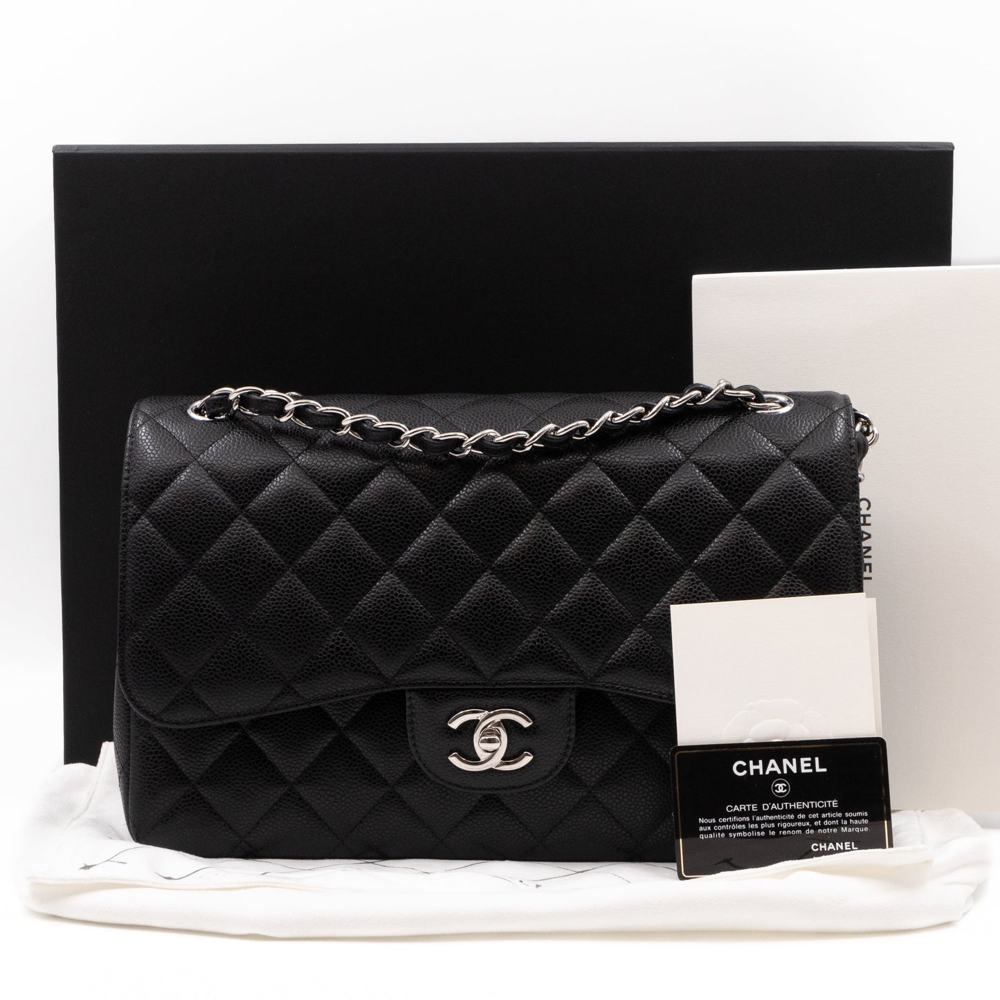 Classic Double Flap Jumbo Black Caviar Leather