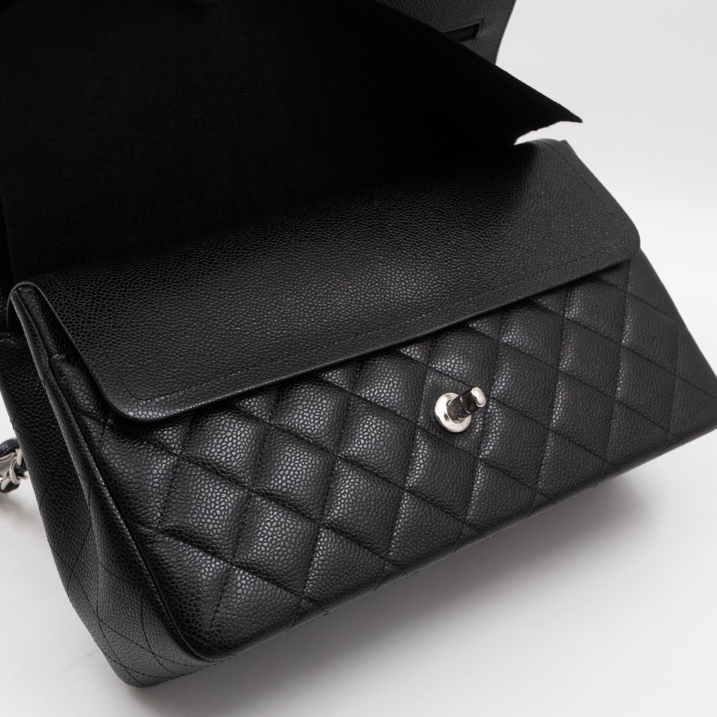 Classic Double Flap Jumbo Black Caviar Leather