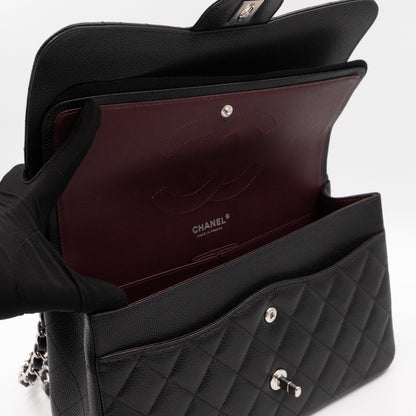 Classic Double Flap Jumbo Black Caviar Leather