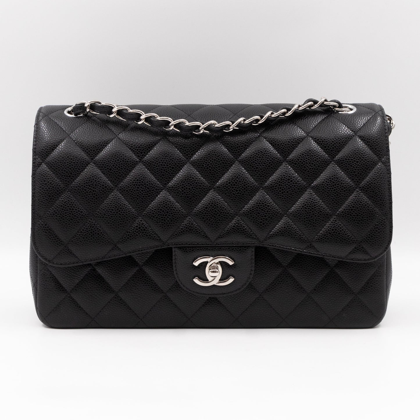 Classic Double Flap Jumbo Black Caviar Leather