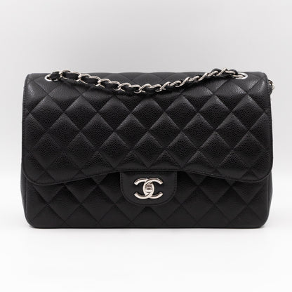 Classic Double Flap Jumbo Black Caviar Leather