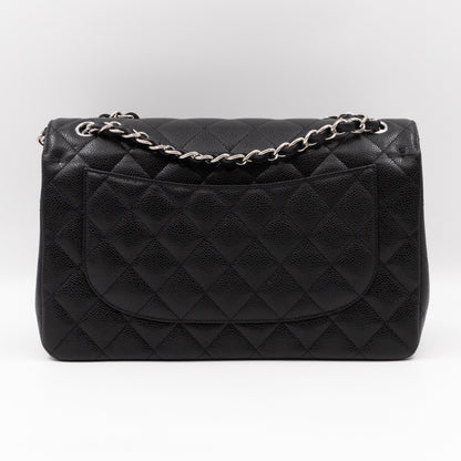 Classic Double Flap Jumbo Black Caviar Leather