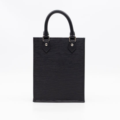 Petit Sac Plat Black Epi Leather With Jacquard Strap