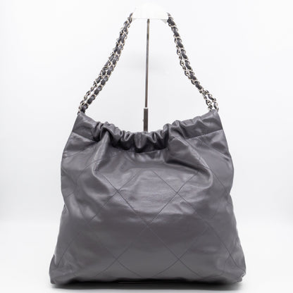 22 Small Dark Grey Calfskin Leather Silver