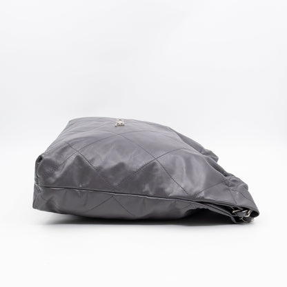 22 Small Dark Grey Calfskin Leather Silver