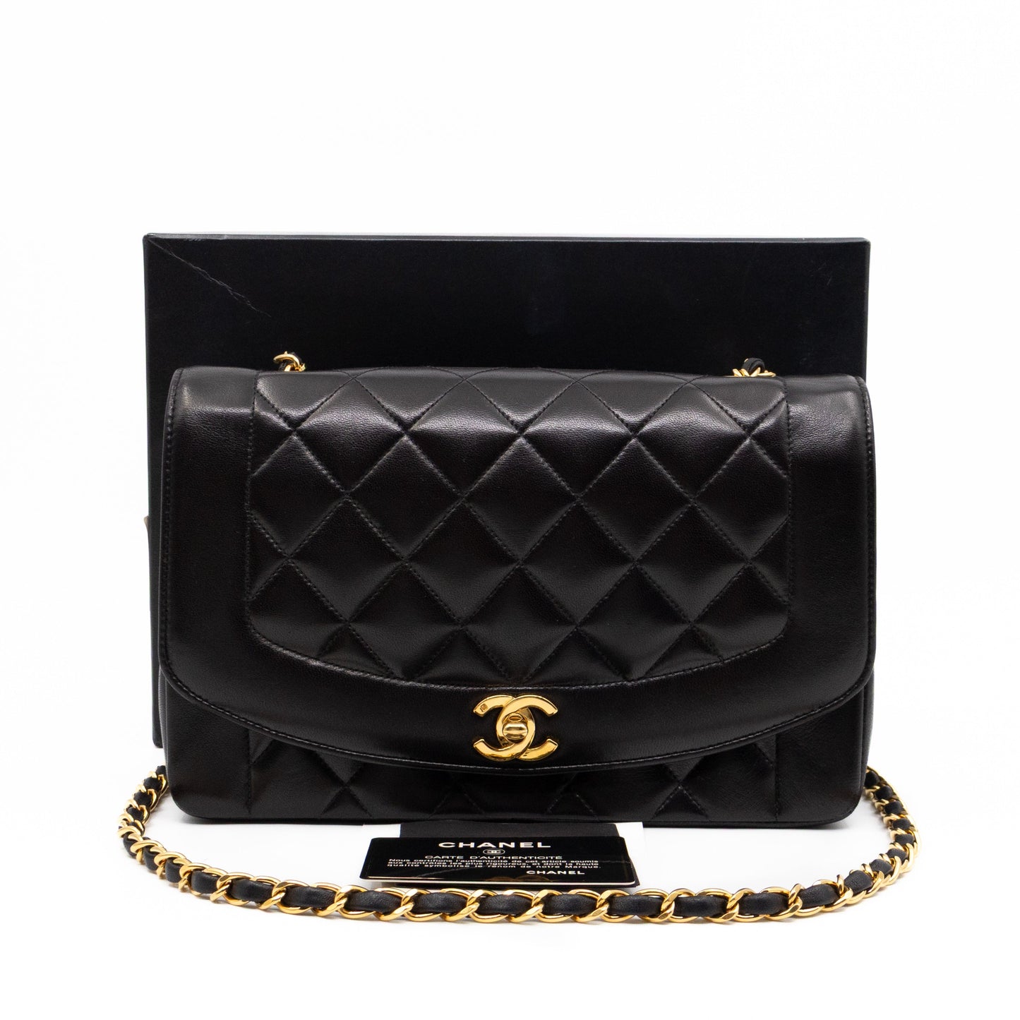 Diana Medium Black Lambskin Leather Gold