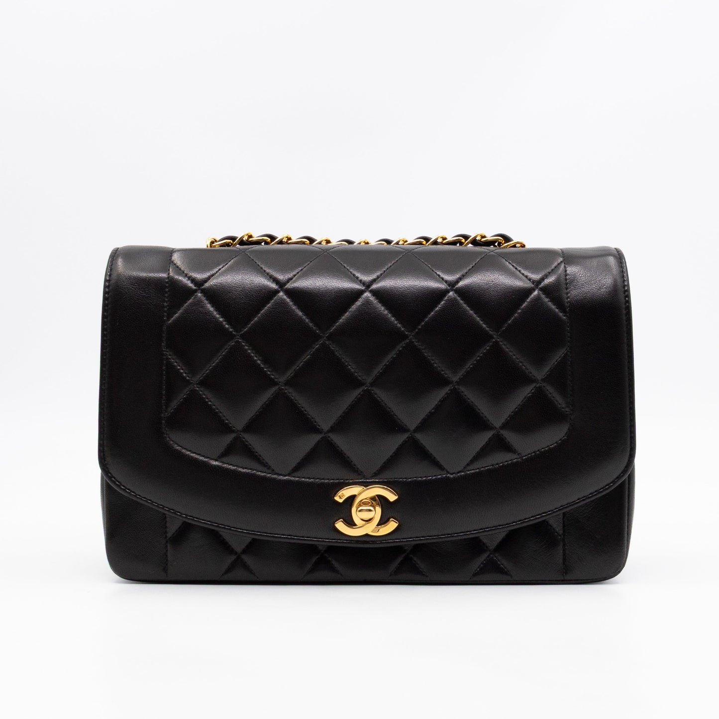 Diana Medium Black Lambskin Leather Gold