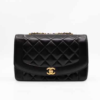 Diana Medium Black Lambskin Leather Gold