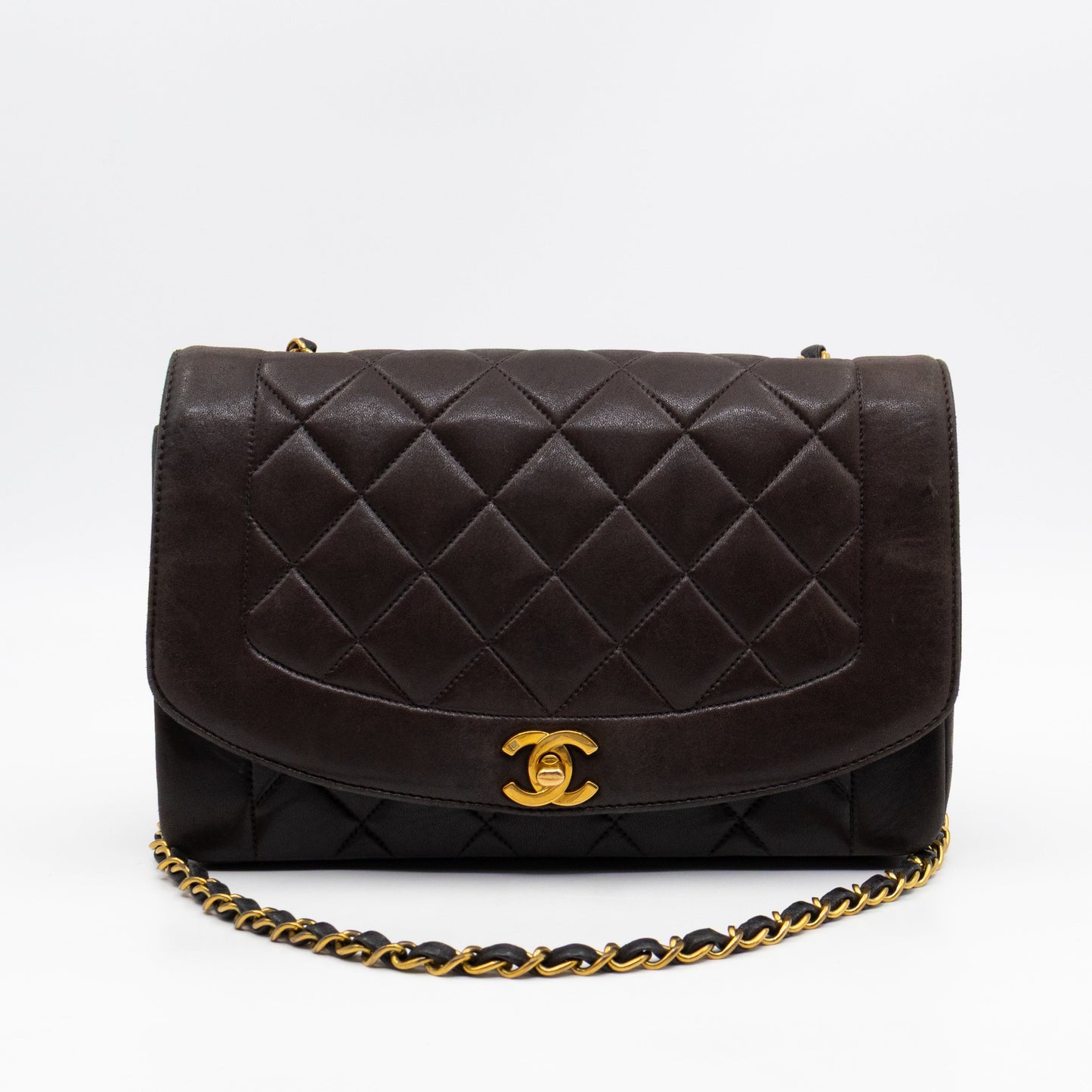 Diana Medium Black Lambskin Leather Gold