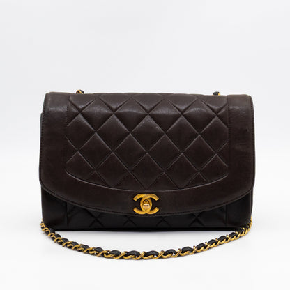 Diana Medium Black Lambskin Leather Gold