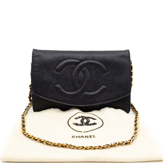 Timeless CC Wallet On Chain Black Caviar Leather