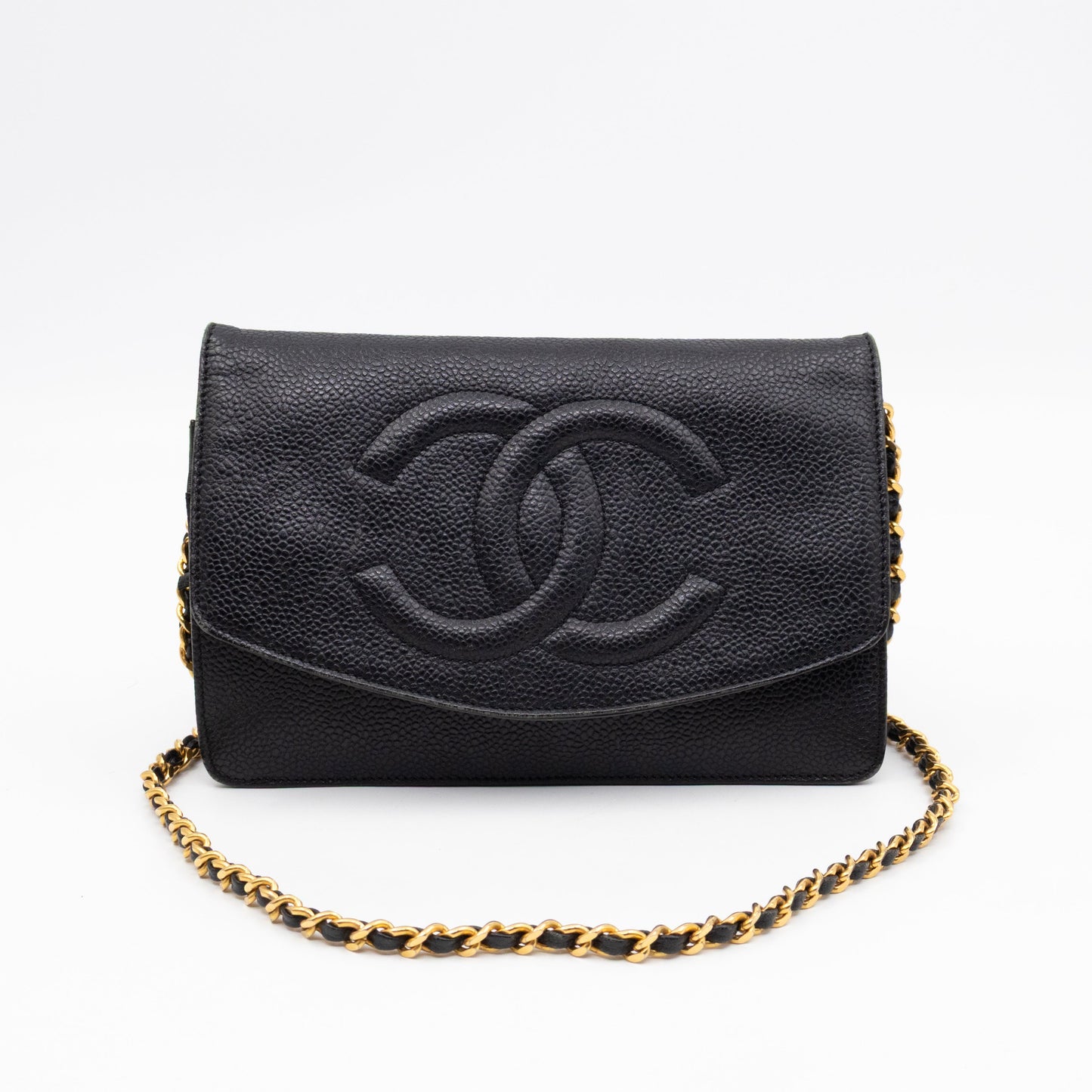 Timeless CC Wallet On Chain Black Caviar Leather