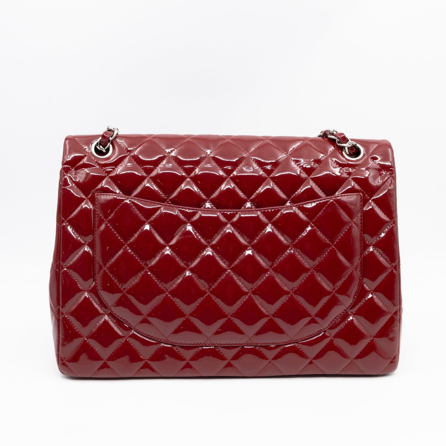 Classic Double Flap Maxi Red Patent Leather Silver