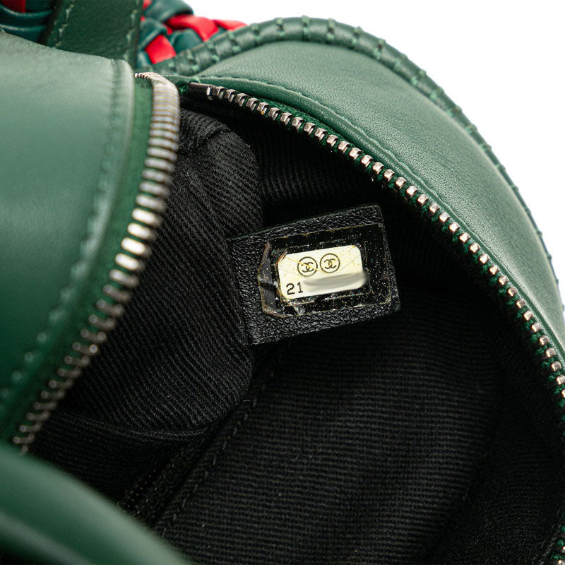 Chanel Woven Leather Bowler Bag Leather Handbag in Good condition