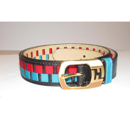 Fendi Blackredaqua Bluegold Leather And Buckles Belt