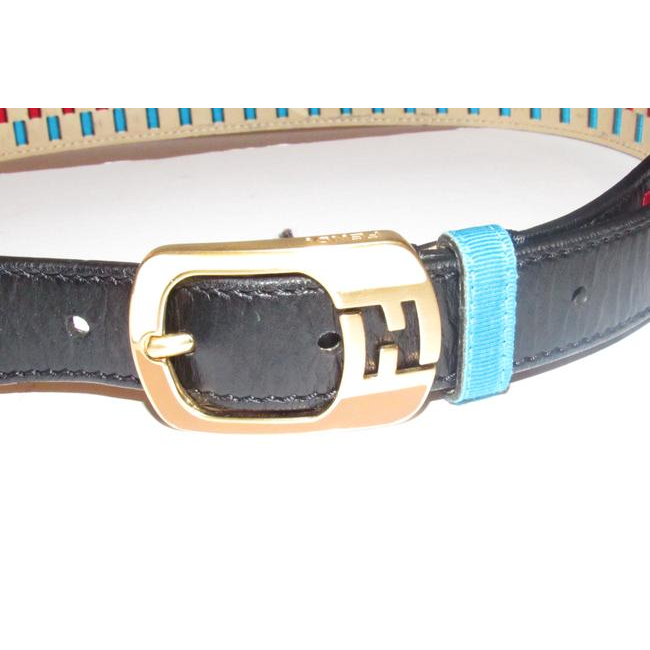 Fendi Blackredaqua Bluegold Leather And Buckles Belt
