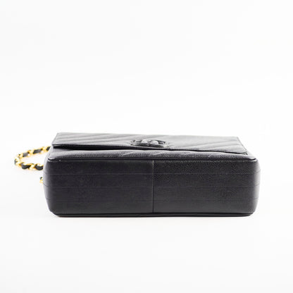 Chanel Vintage Jumbo Single Flap Diagonal Quilted Caviar Black
