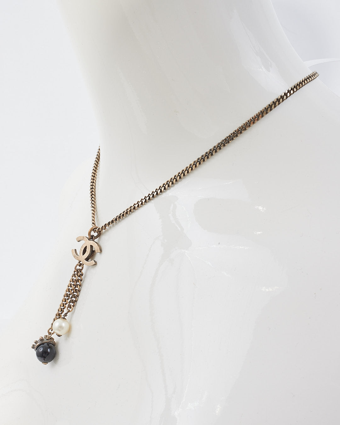 Chanel CC Gunmetal Toned Black and White Charm Necklace