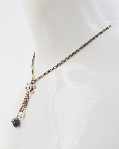 Chanel CC Gunmetal Toned Black and White Charm Necklace