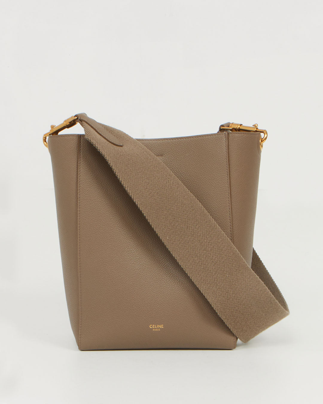 Celine Taupe Leather Small Seau Sangle Bucket Bag