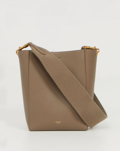 Celine Taupe Leather Small Seau Sangle Bucket Bag