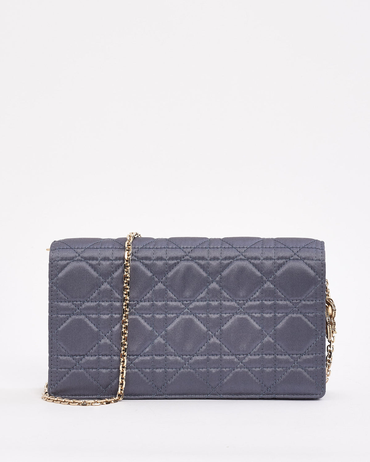 Dior Blue Satin Lady Dior Pouch Wallet on Chain