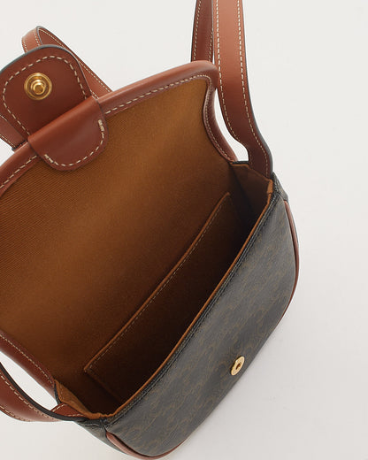 Celine Triomphe Coated Canvas / Tan Leather Trim Mini Besace Crossbody