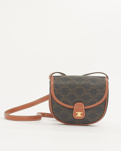 Celine Triomphe Coated Canvas / Tan Leather Trim Mini Besace Crossbody