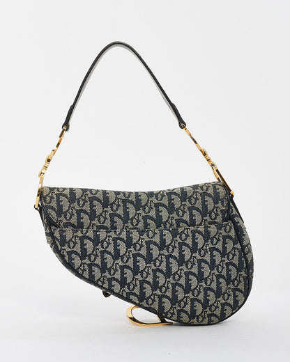 Dior Vintage Blue Oblique Canvas Saddle Bag