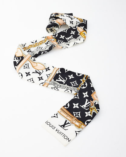 Louis Vuitton Black & White Monogram Confidential Bandeau Silk Twilly