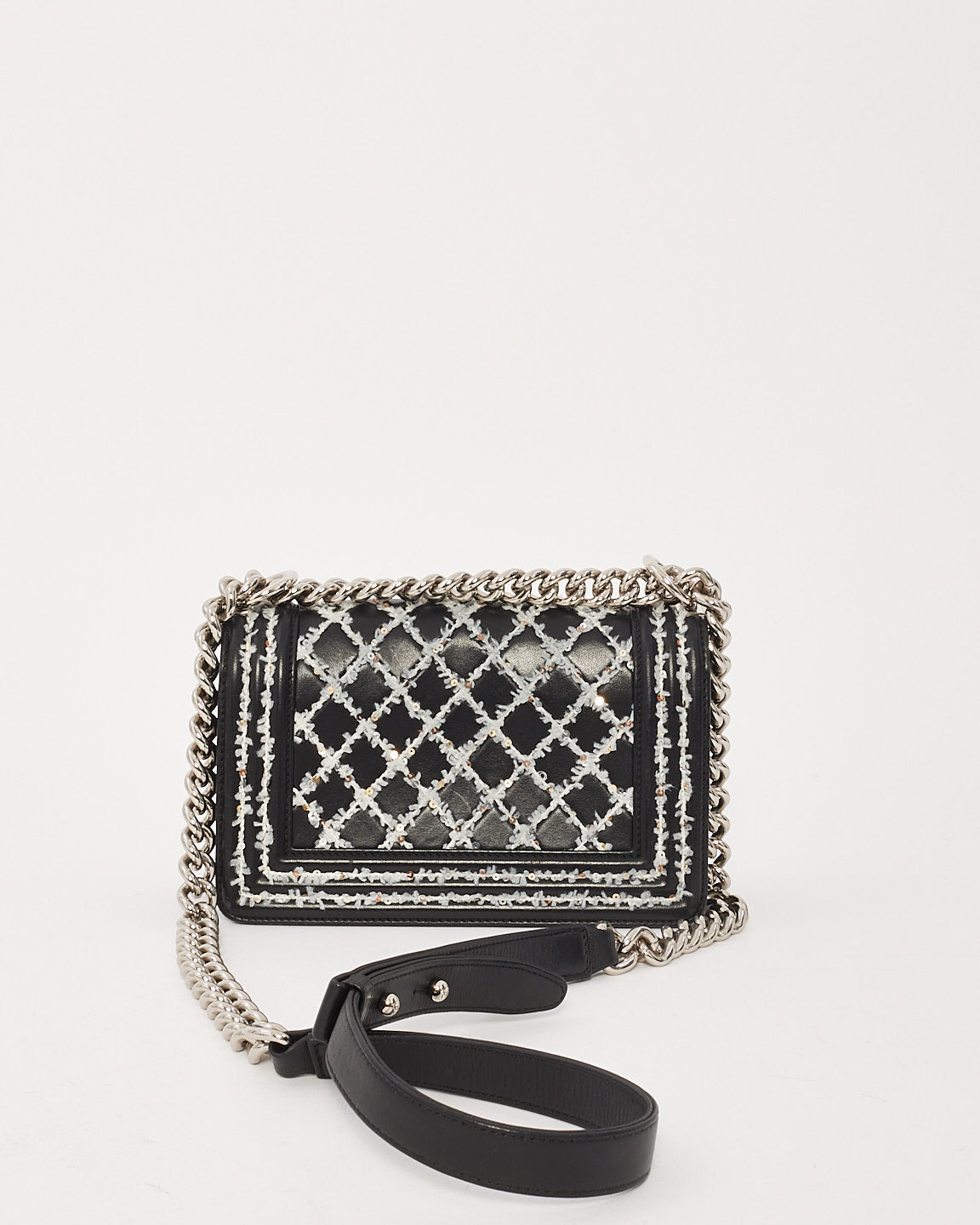 Chanel Black Lambskin Special Edition Tweed Quilt Small Boy Bag