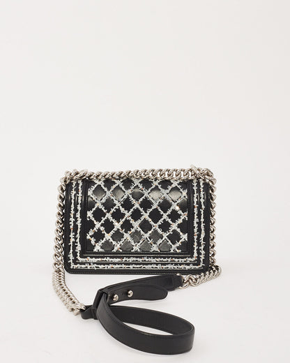 Chanel Black Lambskin Special Edition Tweed Quilt Small Boy Bag