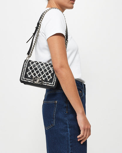 Chanel Black Lambskin Special Edition Tweed Quilt Small Boy Bag