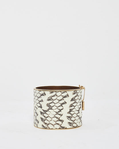 Celine White & Grey Python Metal Edge Cuff Bracelet - M
