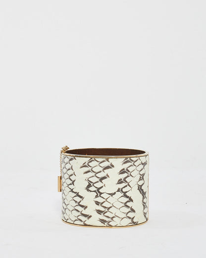 Celine White & Grey Python Metal Edge Cuff Bracelet - M