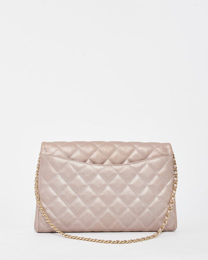 Chanel Pink Iridescent Metallic Calfskin Single Flap Shoulder Bag