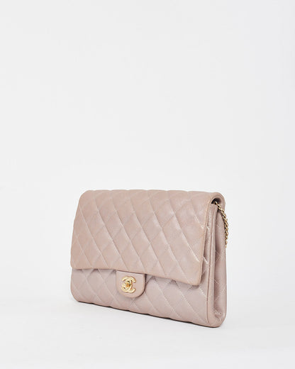Chanel Pink Iridescent Metallic Calfskin Single Flap Shoulder Bag