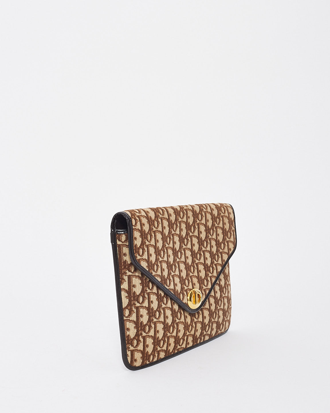 Dior Vintage Brown Canvas Monogram Oblique CD Logo Small Envelope Clutch