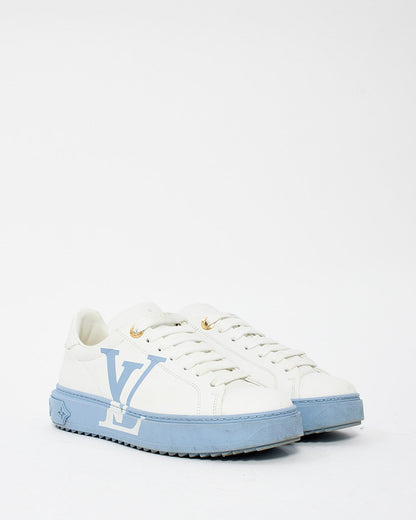 Louis Vuitton White & Blue Leather Time Out Low Top Sneakers - 37.5