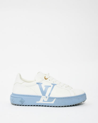 Louis Vuitton White & Blue Leather Time Out Low Top Sneakers - 37.5