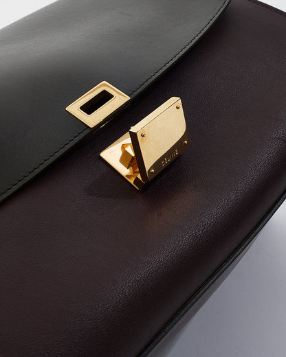 Celine Burgundy Leather and Grey Suede Tri-Color Trapeze Bag