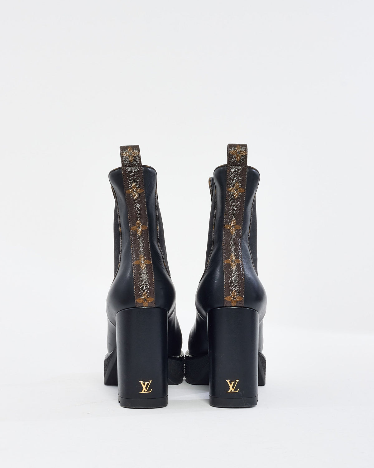 Louis Vuitton Black Leather & Monogram Beaubourg Heeled Ankle Boot - 39