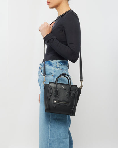 Celine Black Grained Leather Nano Luggage Bag