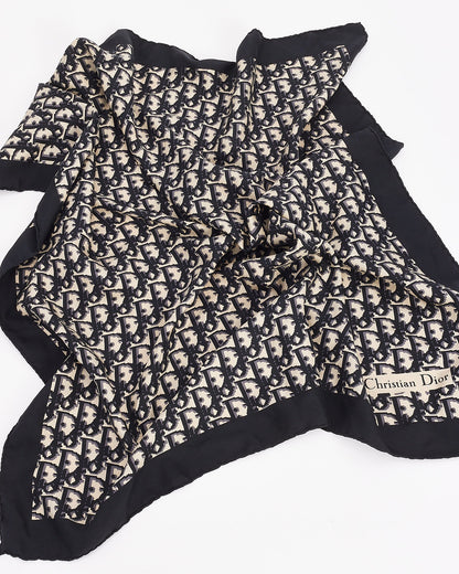 Dior Vintage Navy Oblique Logo Silk Square Scarf