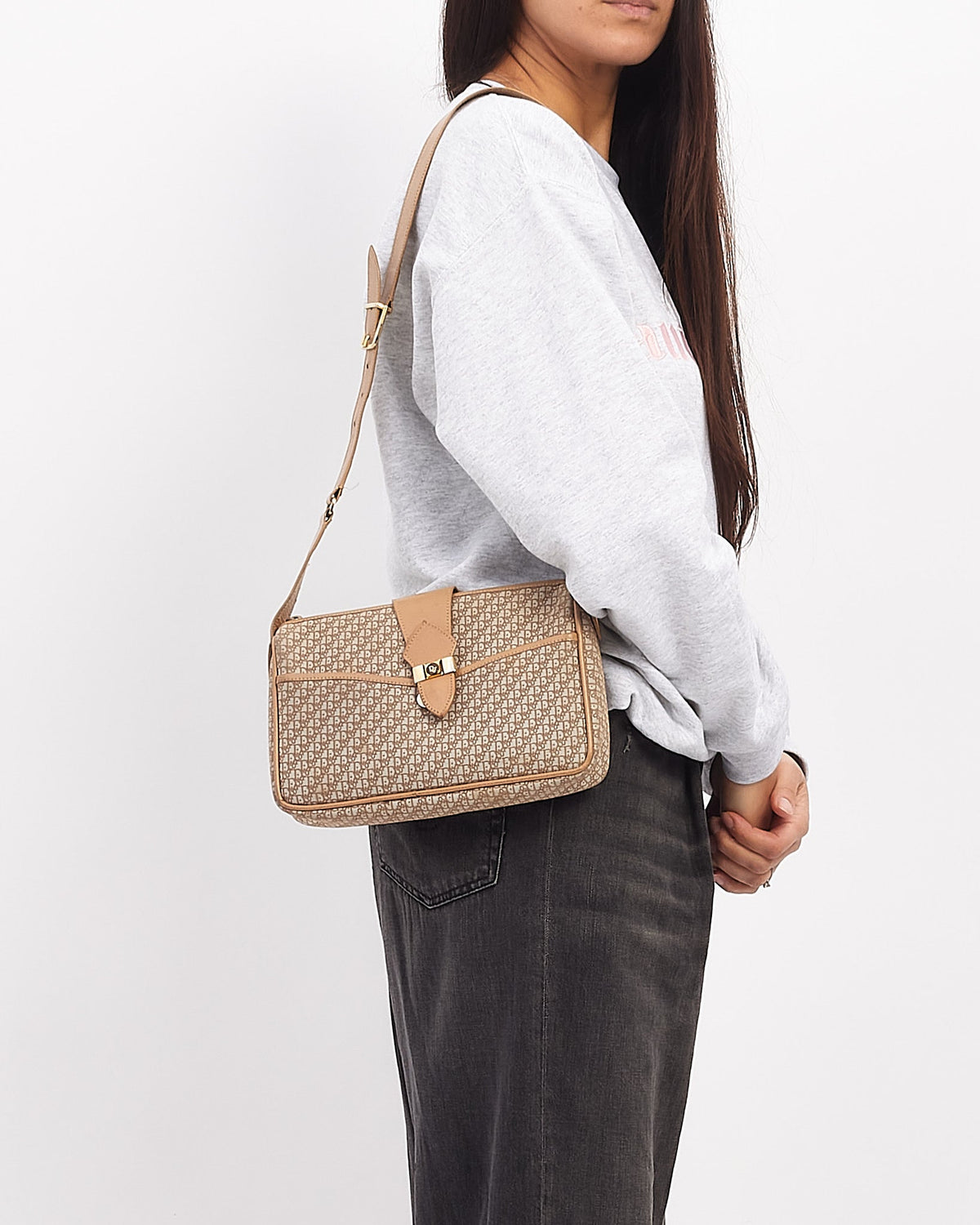 Dior Vintage Beige Oblique Logo Canvas Camera Bag