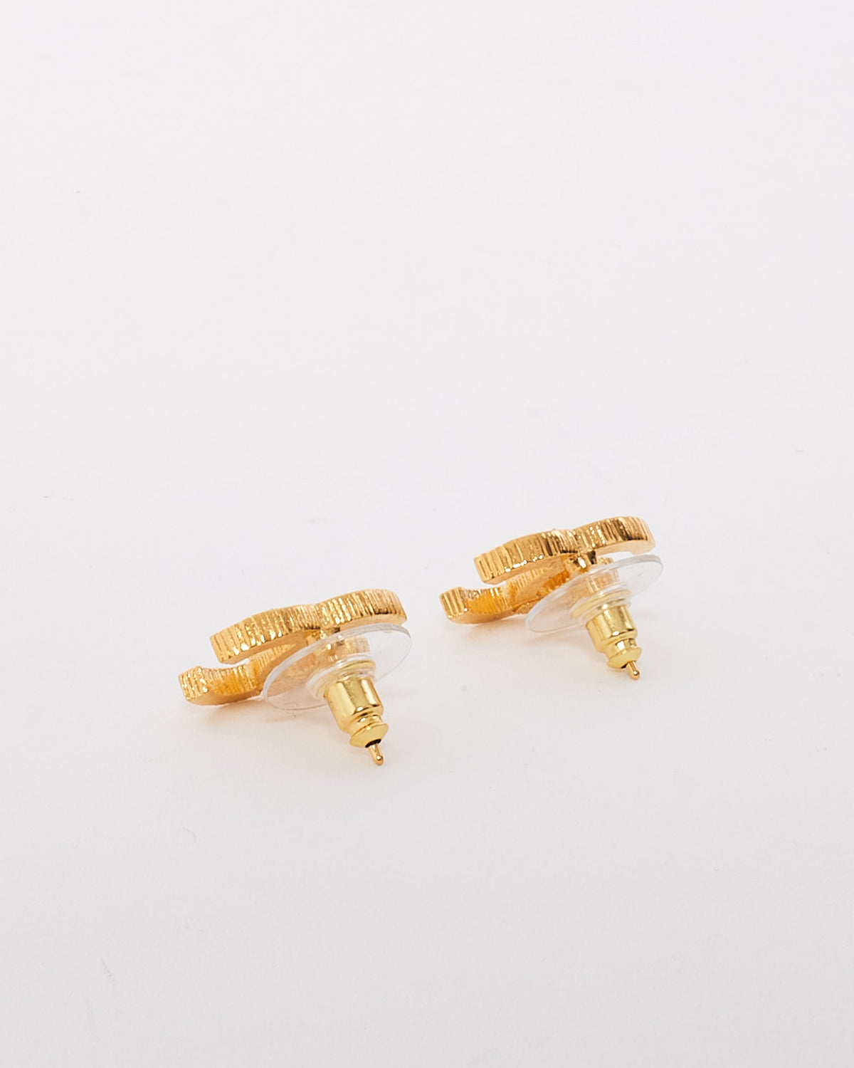 Chanel Gold Hammered Metal CC Logo Earrings
