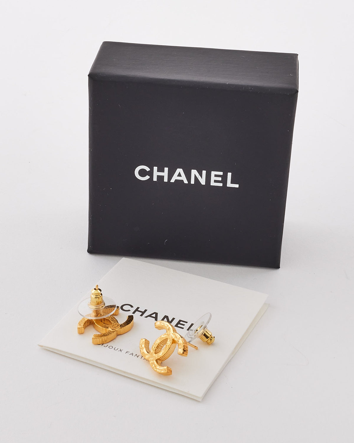 Chanel Gold Hammered Metal CC Logo Earrings