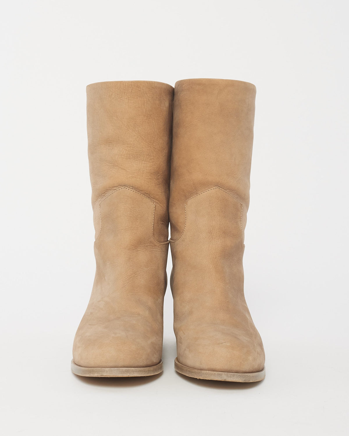 Chanel Light Beige Suede Logo Stitch Ankle Booties - 36.5