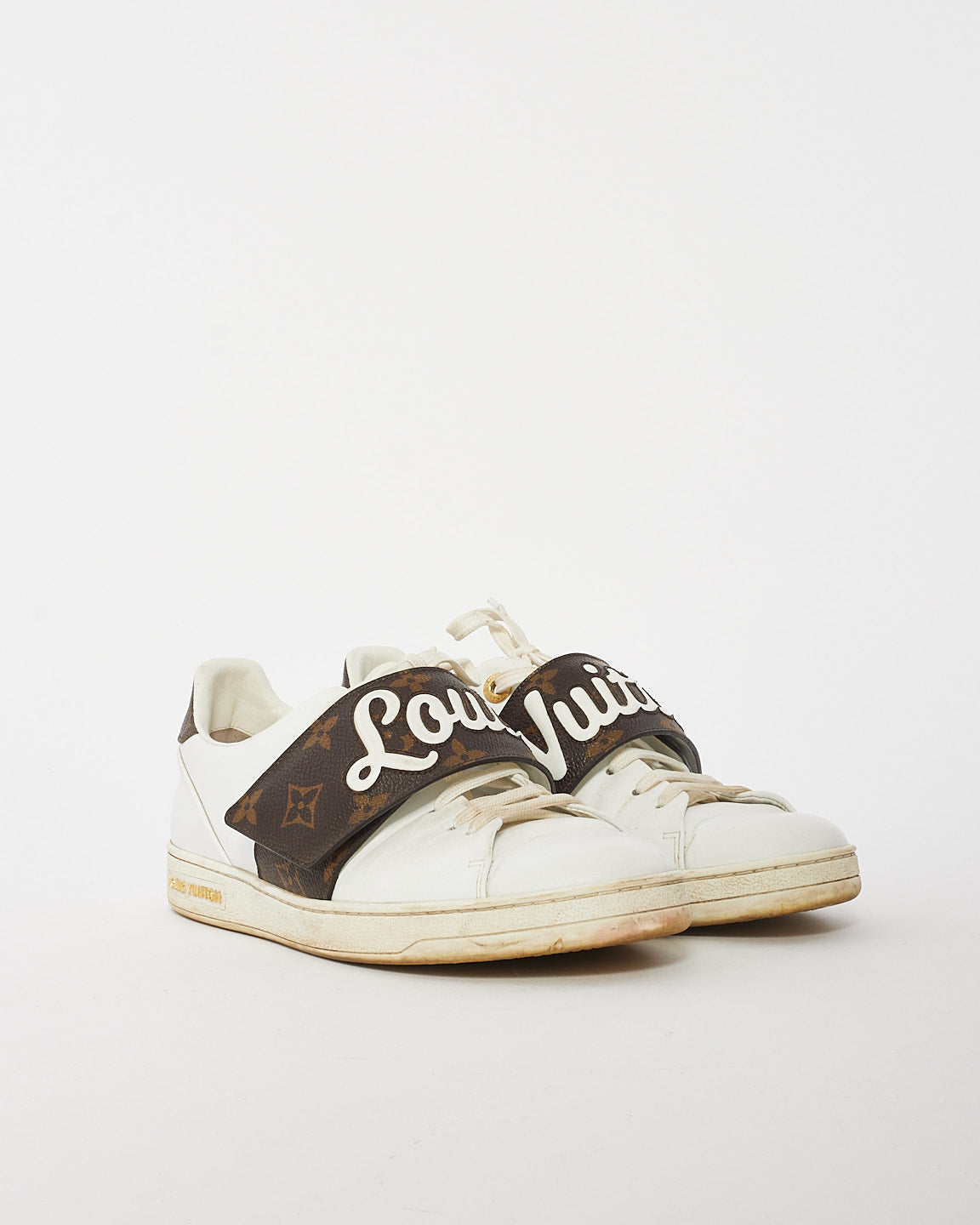 Louis Vuitton White & Brown Leather Logo Low Top Sneakers - 39